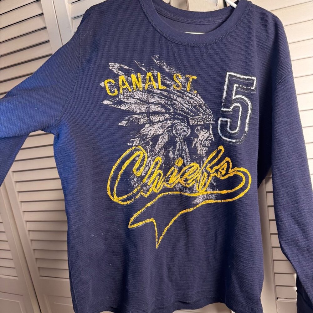 Roebuck & Co Canal St. Chiefs Men’s XXL Waffle Knit Long Sleeve Shirt Navy Blue
